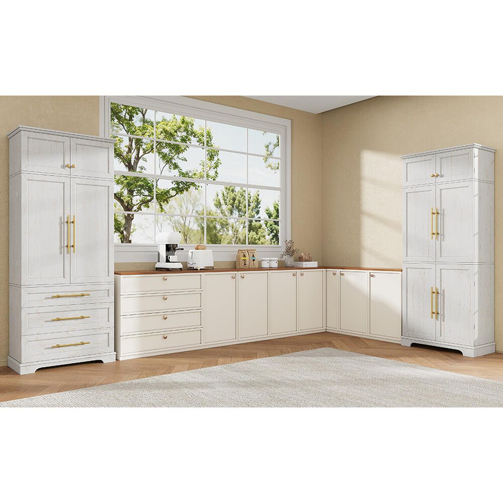 HOMLUX HOMLUX 78.2" Tall Farmhouse Kitchen Pantry Cabinet with 8 Door Shelves, Storage Cabinet with 4 Adjustable Shelves, Hidden Drawer, Wine Rack, Versatile Cupboard for Kitchen, Dining &amp; Bathroom, Retro White, , large