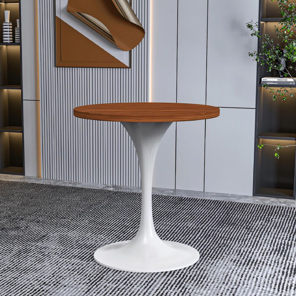 Leisuremod LeisureMod Verve Collection 27 Round Dining Table, White Base with Cognac Brown MDF Top, , large