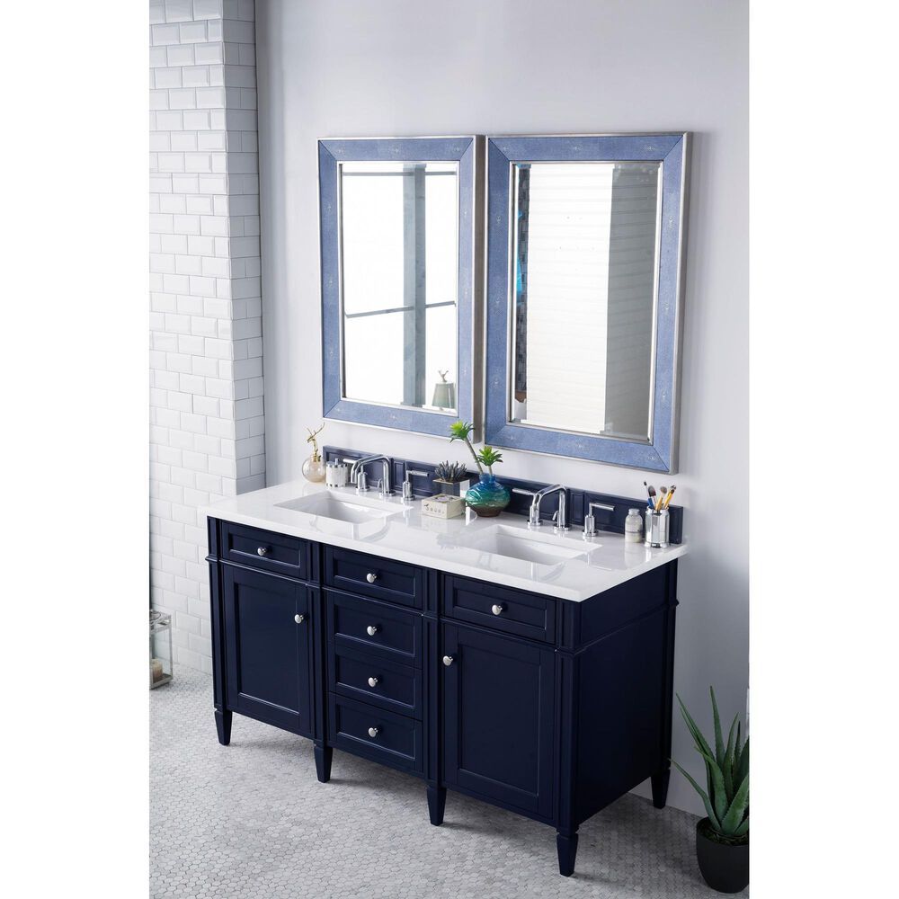 James Martin Vanities Brittany 60&quot; Double Bathroom Vanity in Victory Blue with 3 cm Arctic Fall Solid Surface Top, , large