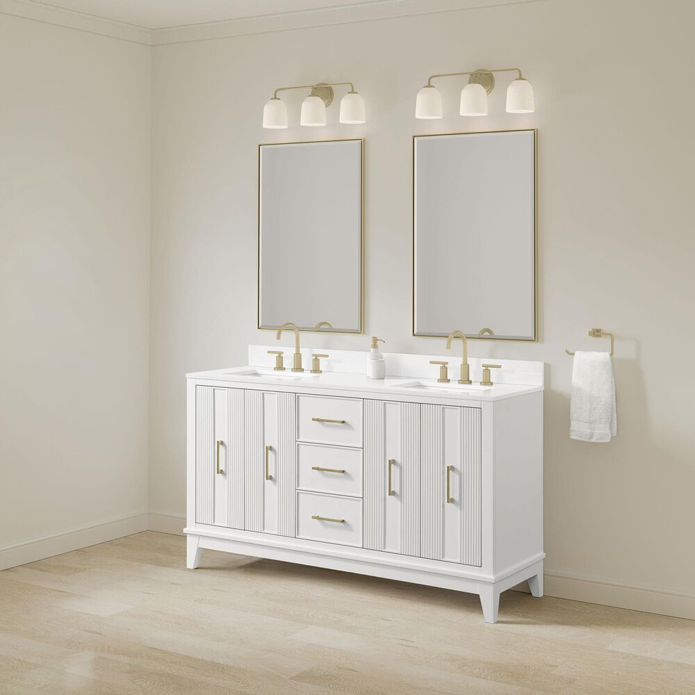 37B Fenwick 60" Double Bathroom Vanity in Bright White with Glossy White Composite Stone Top and Backsplash, , large