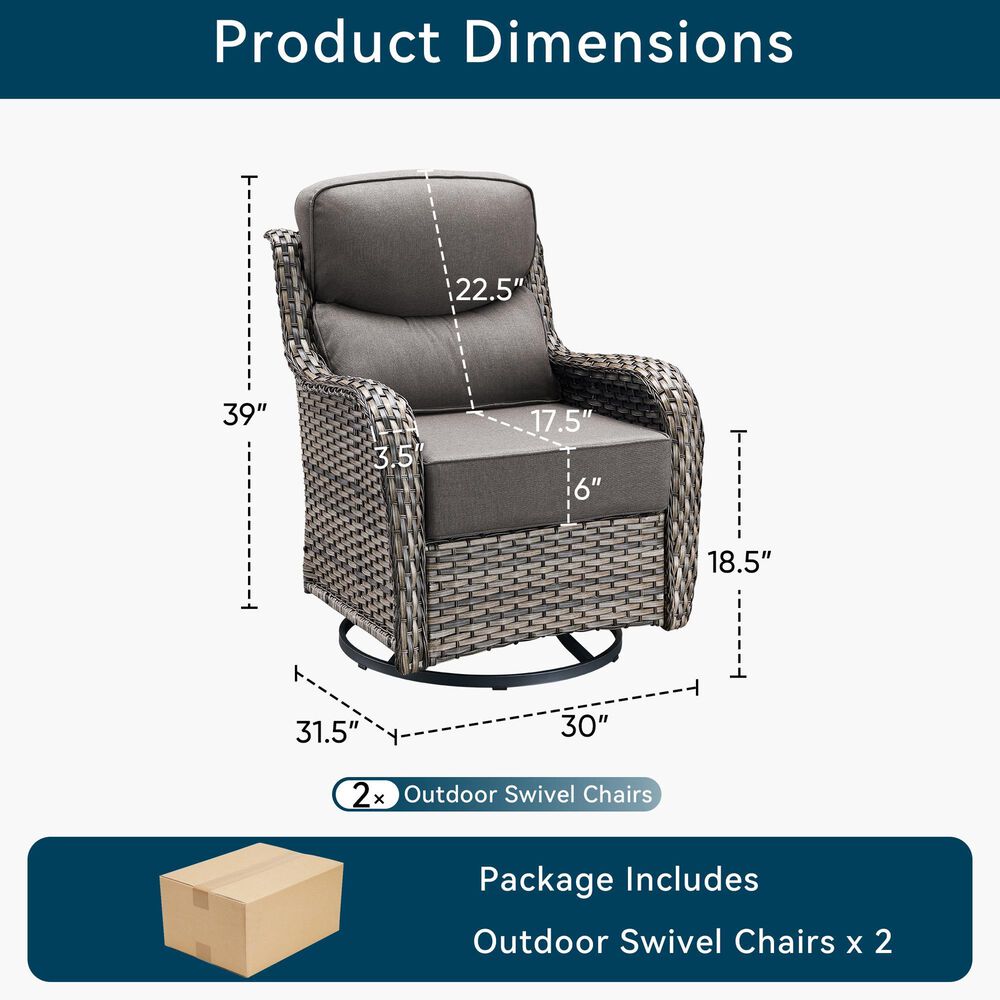 Sunwell Garden Patio Swivel Glider Chair with Gray Wicker in Gray (Set of 2), , large