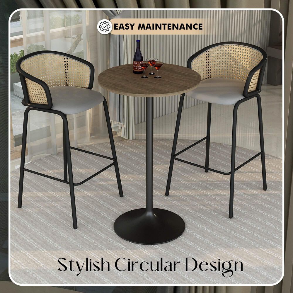 Leisuremod LeisureMod Verve Collection Modern Bar Height Table Black Base with 27 Round Dark Walnut MDF Top, , large