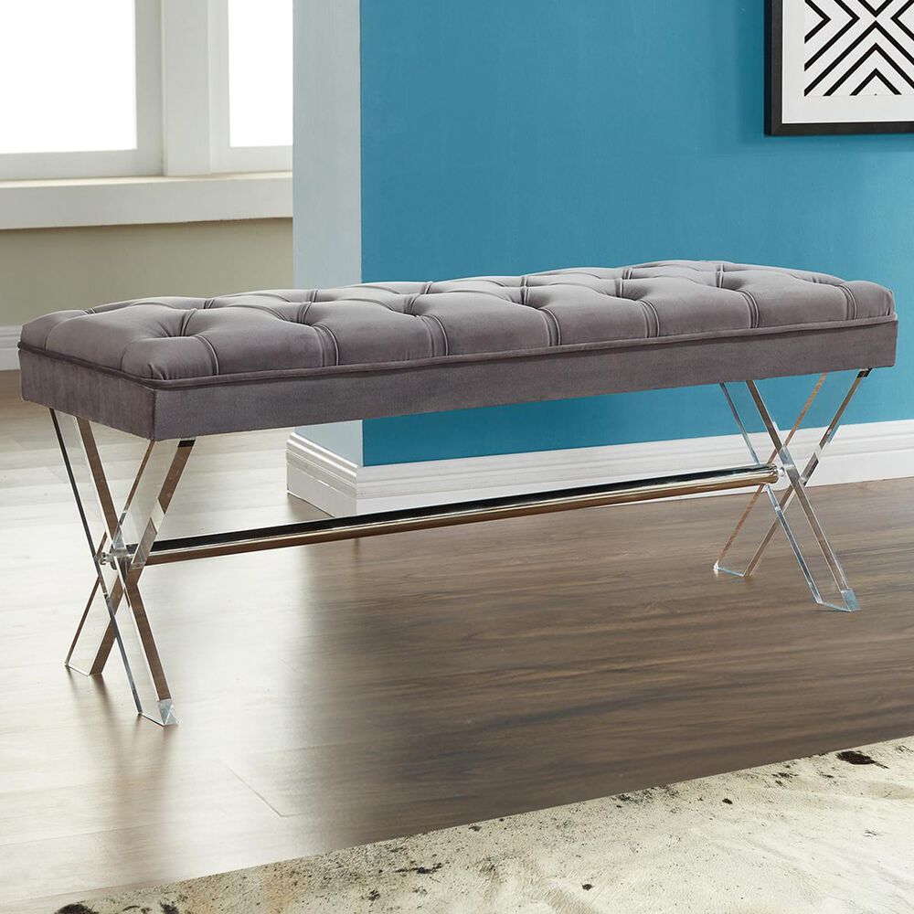 Blue River Joanna Ottoman Bench in Gray and Acrylic, , large