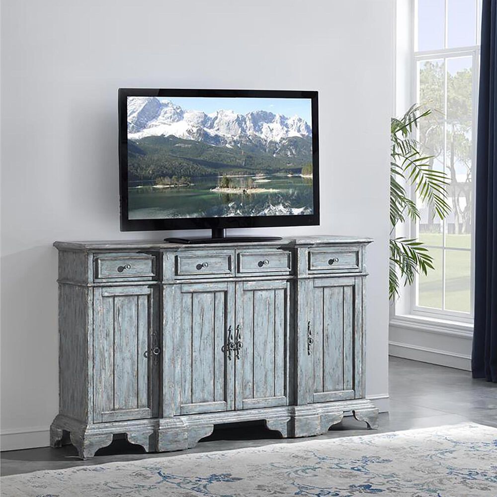 Shell Island Furniture 68&quot; 4-Drawer 4-Door Media Credenza in Bethany Aged Blue, , large