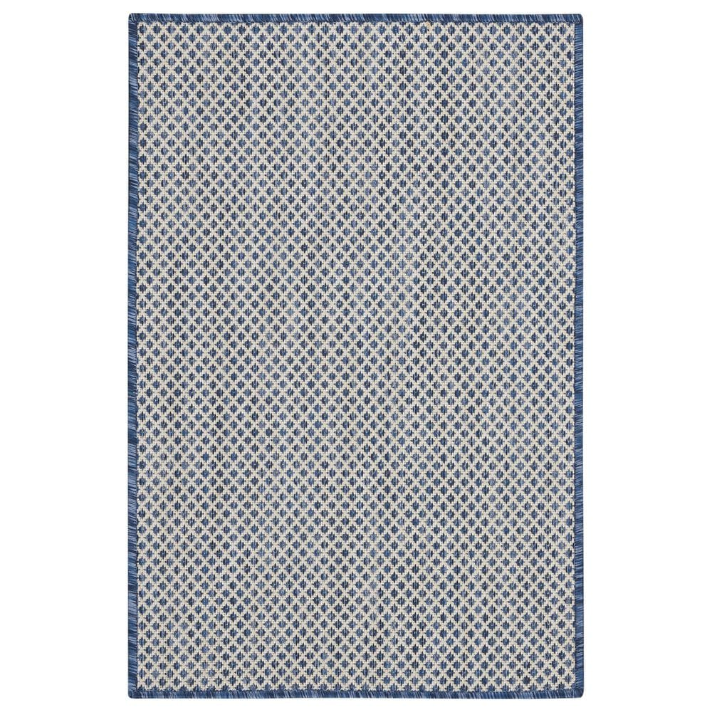 Nourison Courtyard Ivory and Blue 2" x 3" Indoor/Outdoor Area Rug, , large
