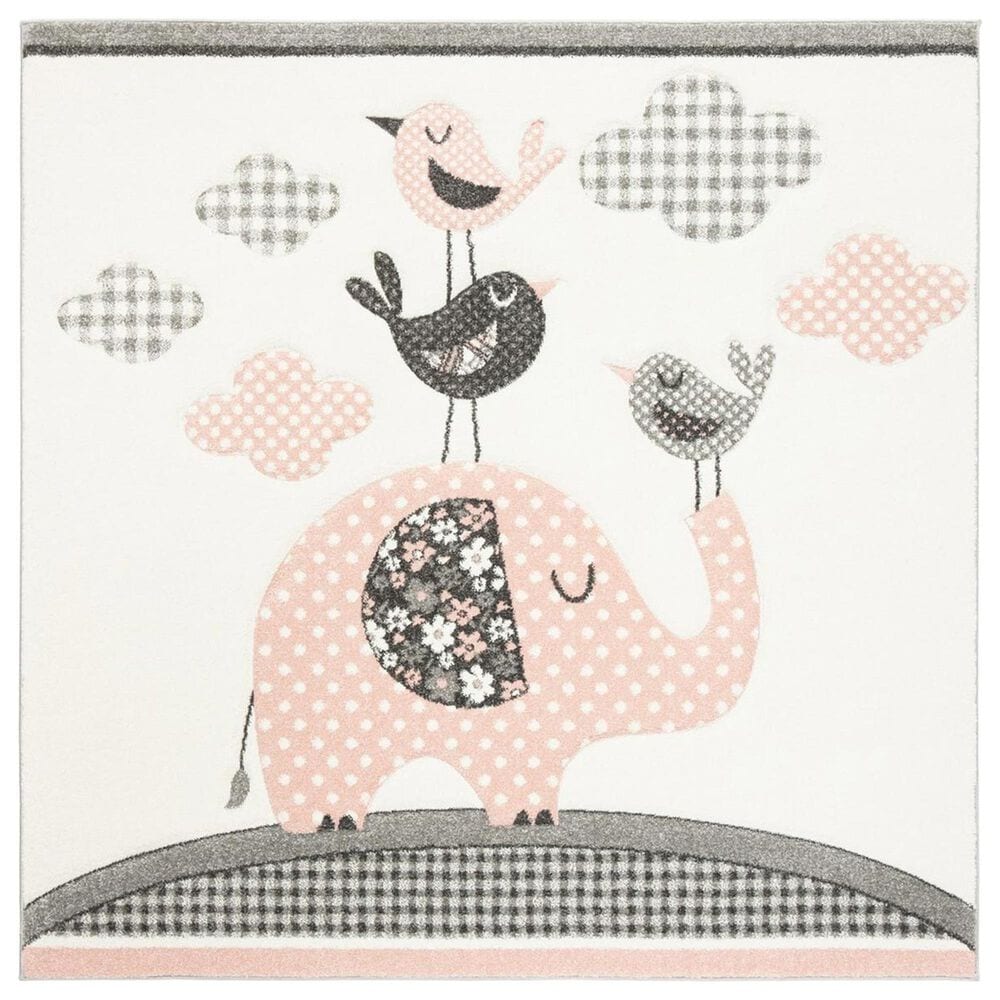 Safavieh Carousel CRK127 6"7" Square Pink and Ivory Kids Area Rug, , large