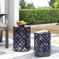 Hearth and Haven Outdoor Side Table with Floral Pattern in Navy Blue (Set of 2), , large