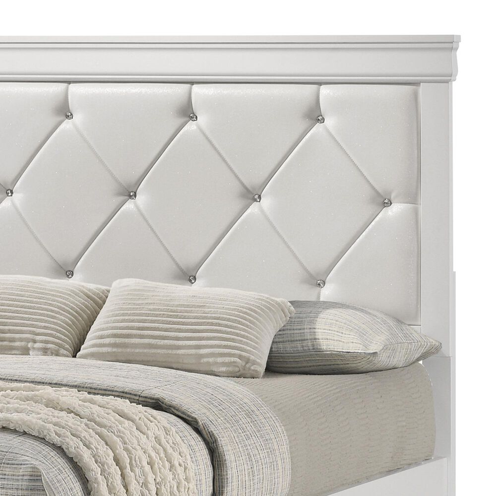 Crown Mark Amalia King Upholstered Panel Bed in White, , large