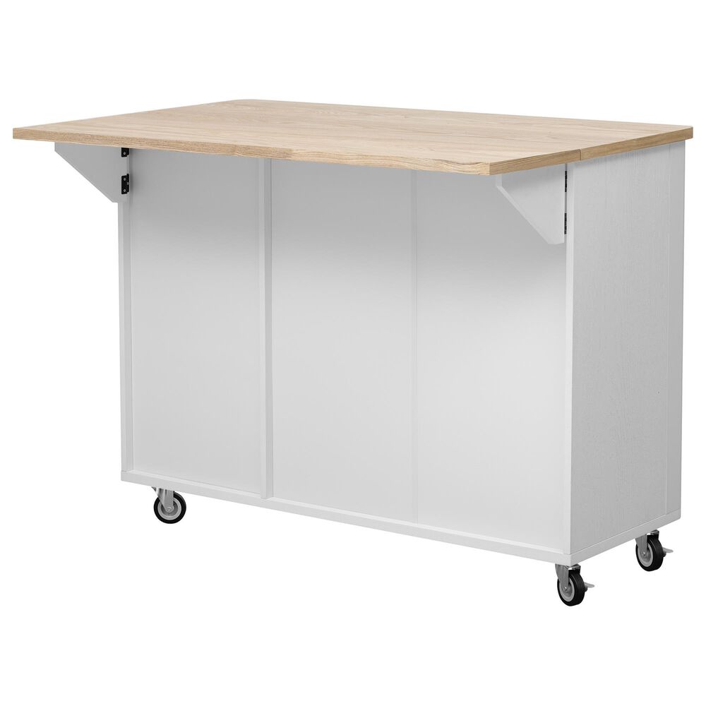 HOMLUX 51" Kitchen Island with Drop Leaf in White Ash, , large