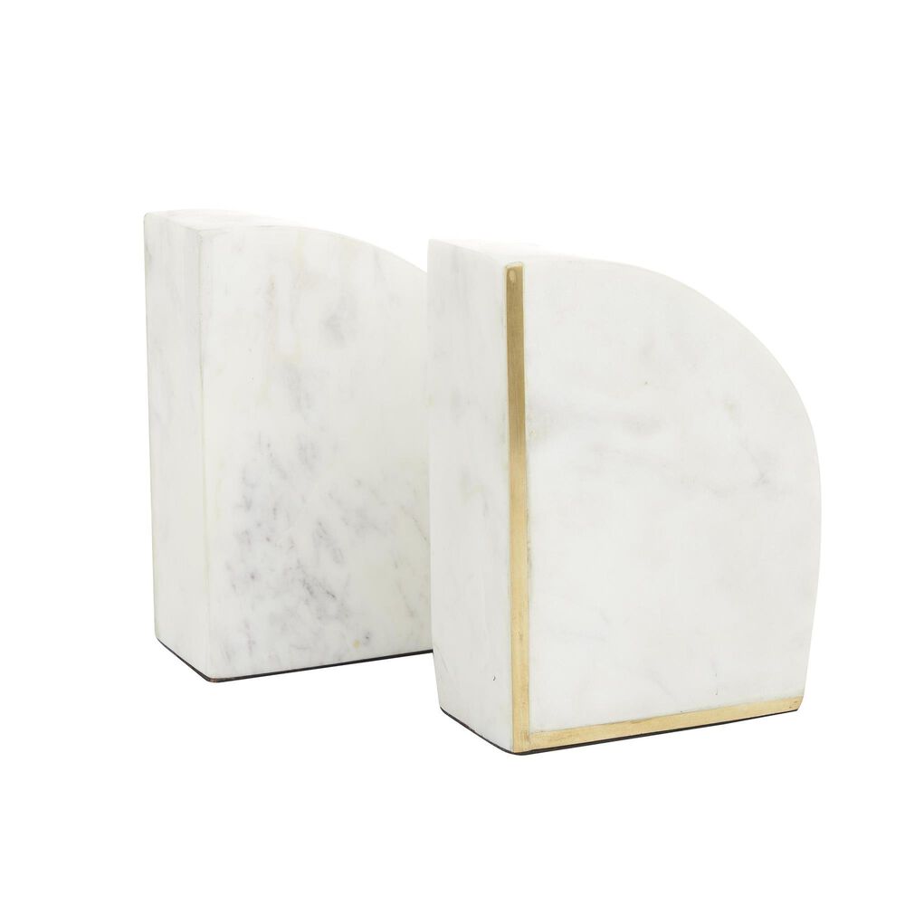 Maple and Jade 6&quot; Decorative Bookend in Matte White, Gray and Gold &#40;Set of 2&#41;, , large