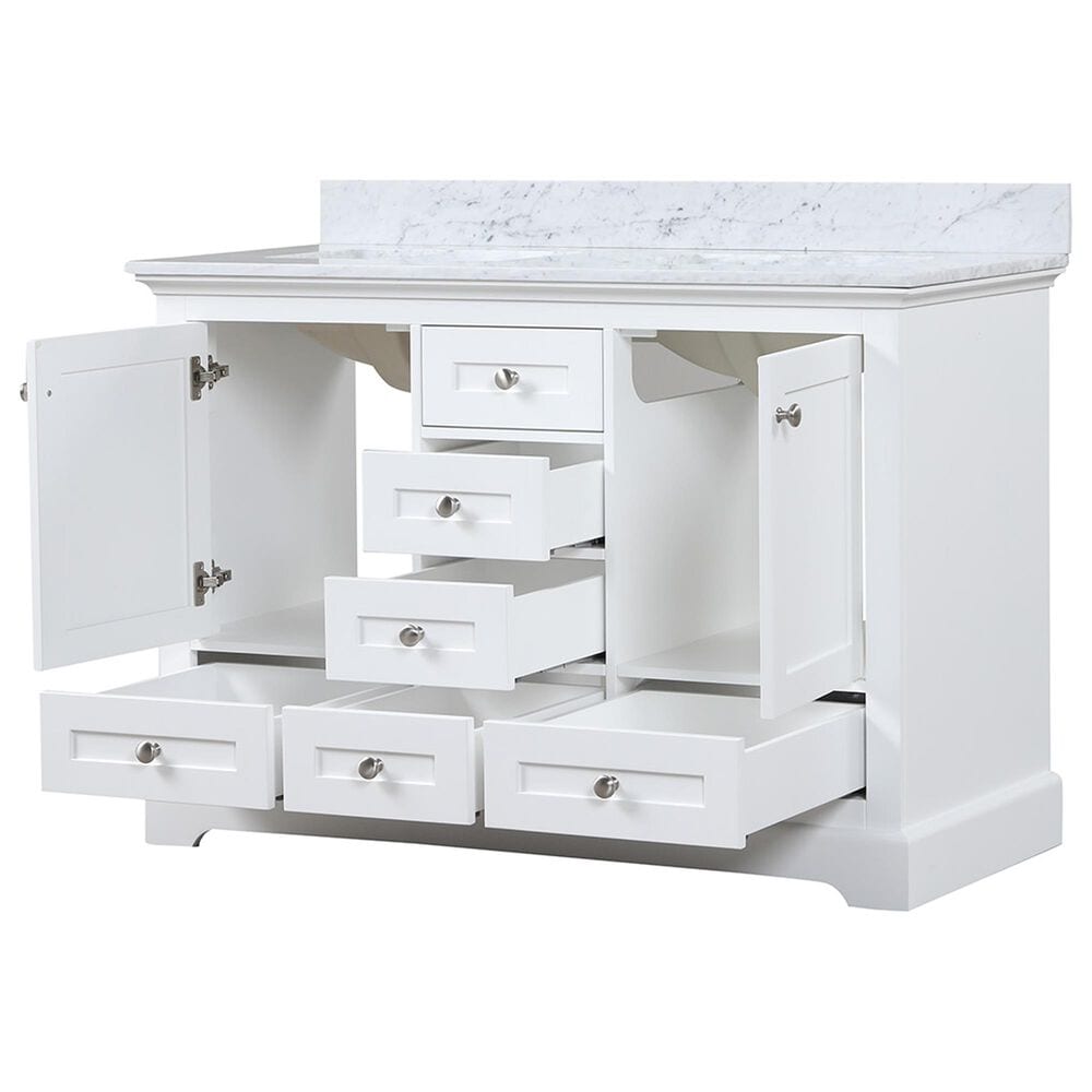 Lexora Home Dukes 48&quot; Double Bathroom Vanity in White with 2 cm White Carrara Marble Top and Rectangular Sinks, , large