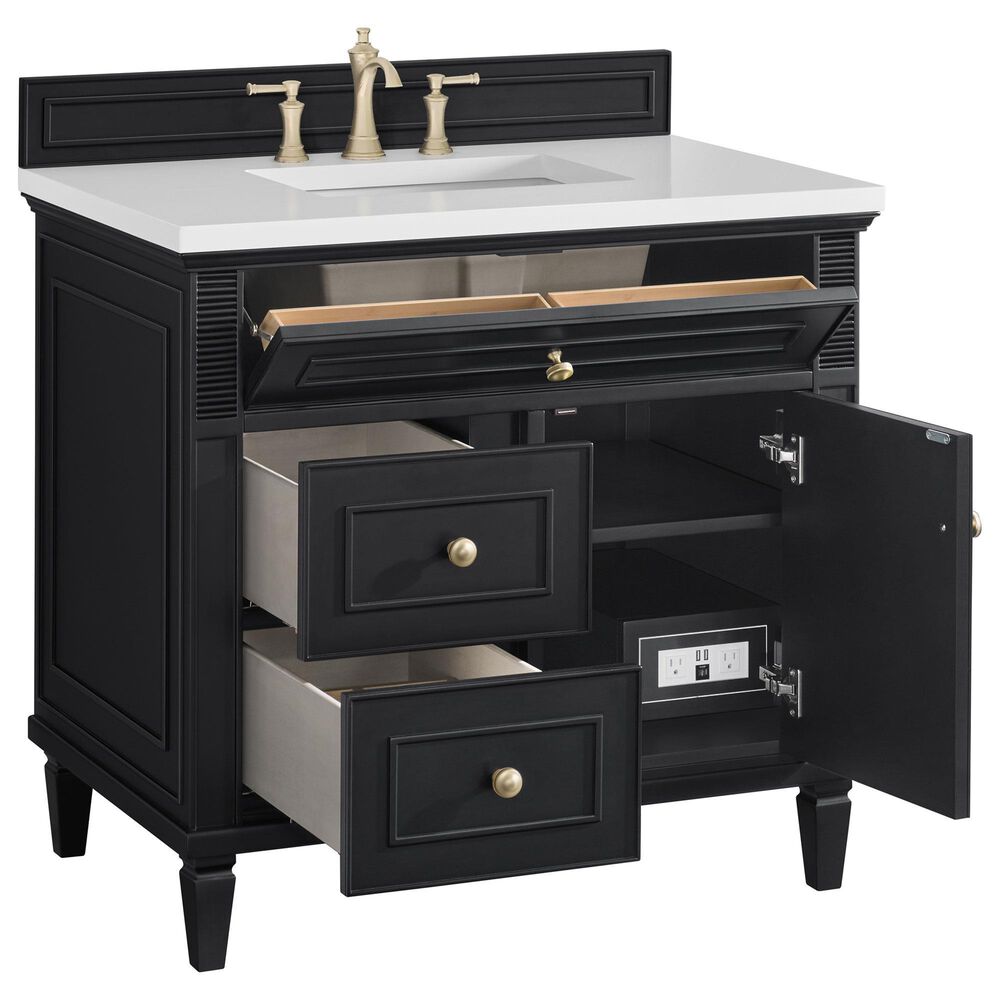 James Martin Vanities Lorelai 36&quot; Single Vanity in Black Onyx with 3 cm White Zeus Quartz Top, , large