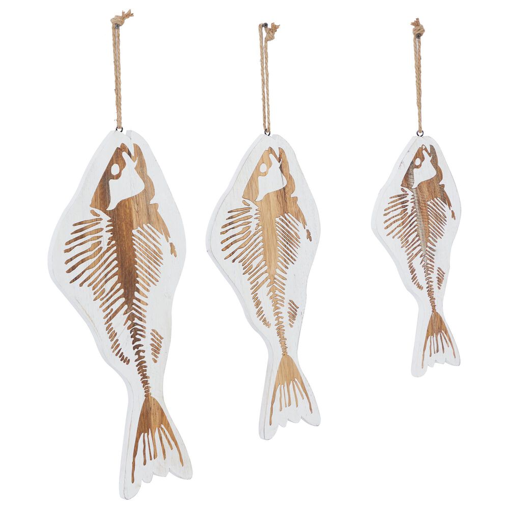 Maple and Jade 30&quot; x 10.5&quot; Coastal Fish Wall Decor in Brown and White &#40;Set of 3&#41;, , large