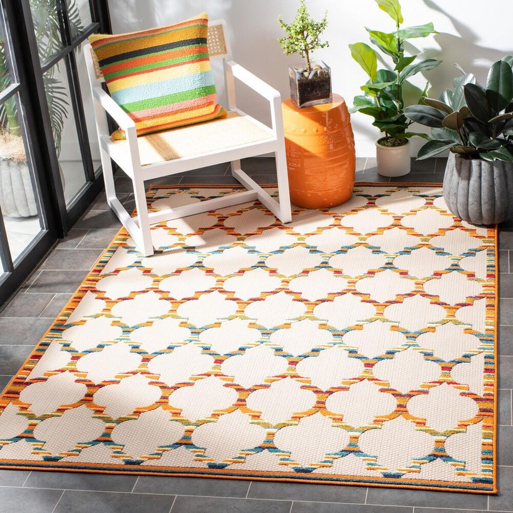 Safavieh Cabana CBN333A 5&#39;3&quot; x 7&#39;7&quot; Ivory and Orange Indoor/Outdoor Area Performance Rug, , large