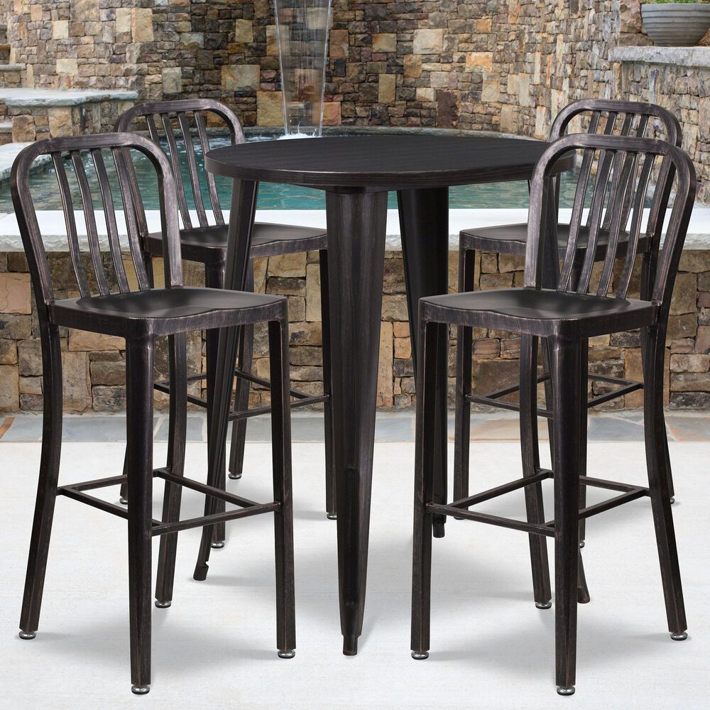 Flash Furniture 5-Piece Metal Bar Table Set in Gold, , large