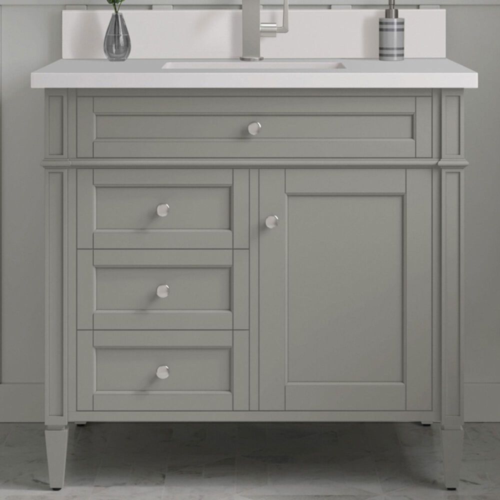 James Martin Vanities Brittany 36" Single Bathroom Vanity in Urban Gray with Single Hole 3 cm White Zeus Quartz Top and Rectangular Sink, , large