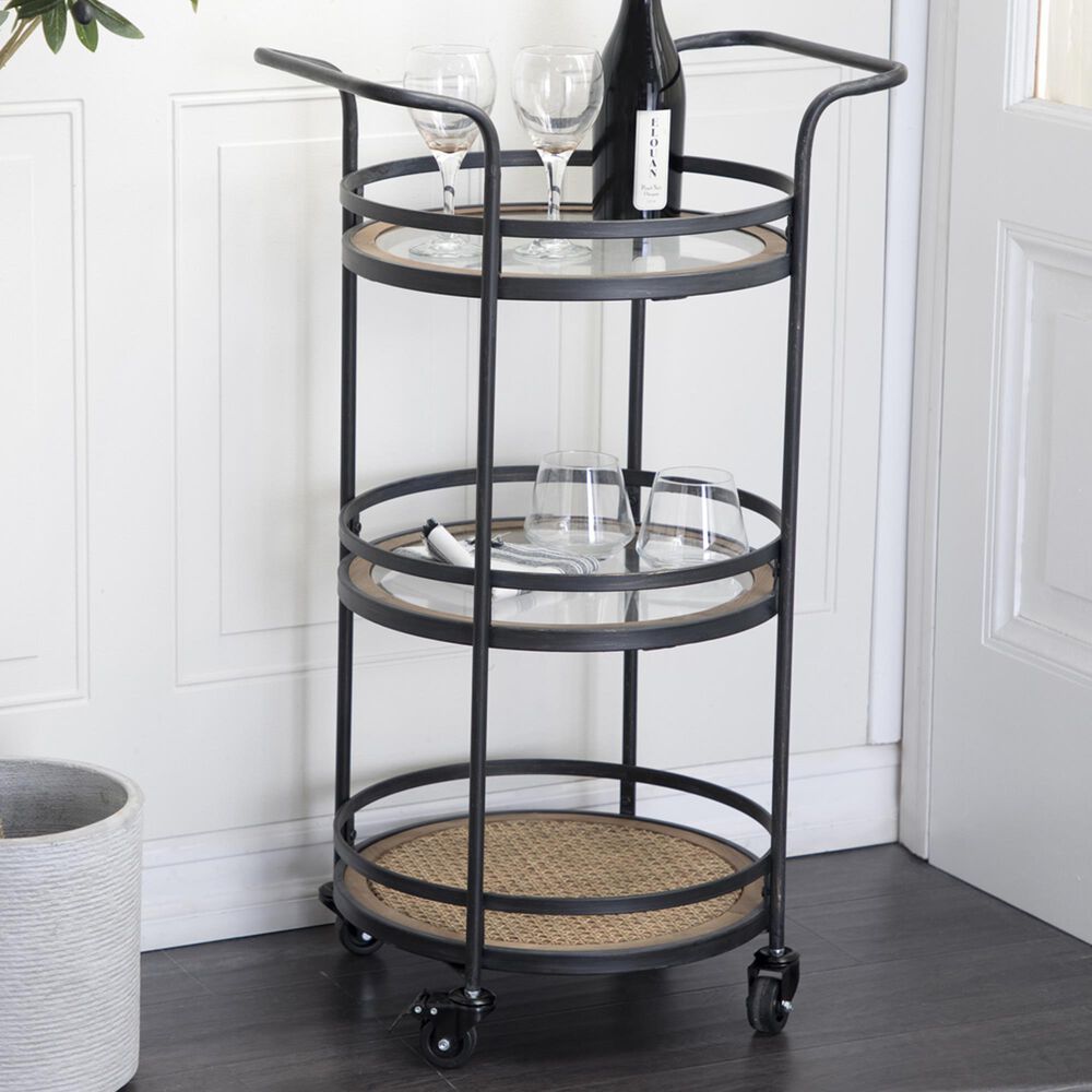 Maple and Jade 35&quot; Bar Cart in Matte Black, Natural Brown and Clear, , large