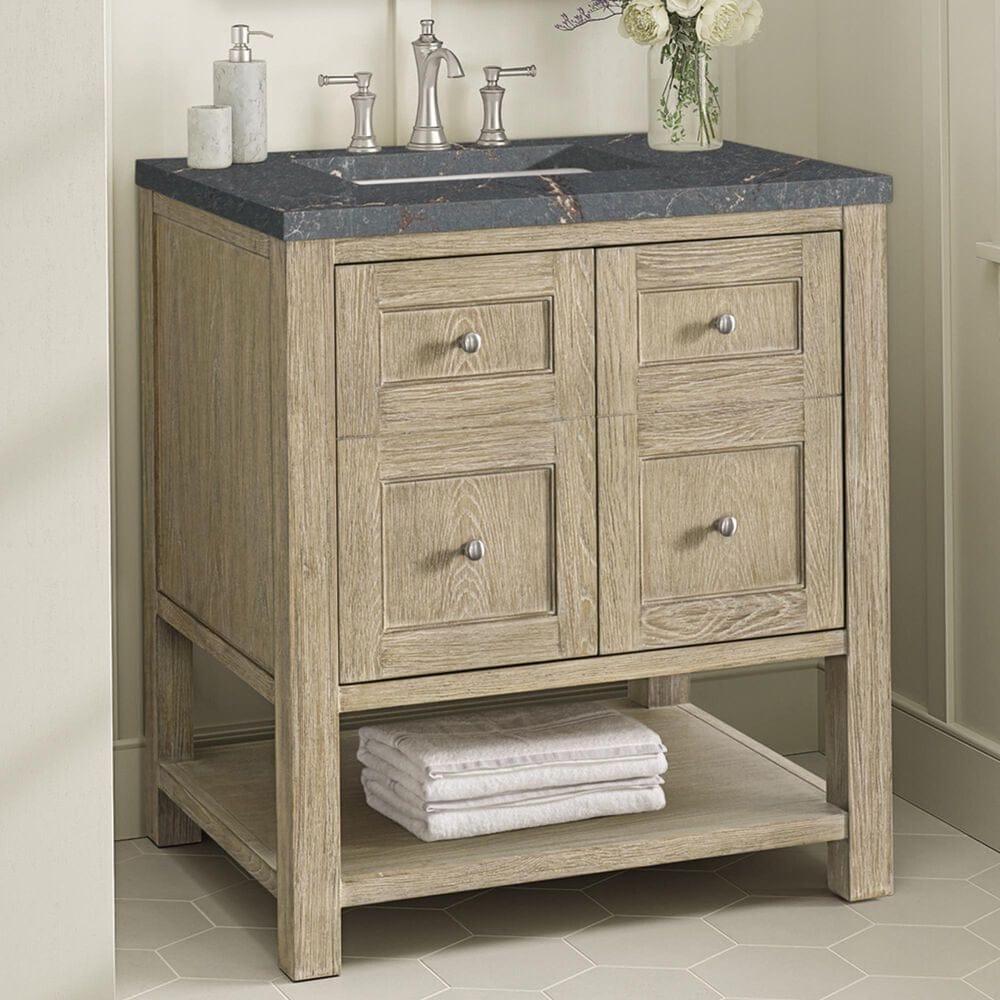James Martin Vanities Breckenridge 30&quot; Single Vanity in Whitewashed Oak with 3 cm Parisien Bleu Quartz Top, , large