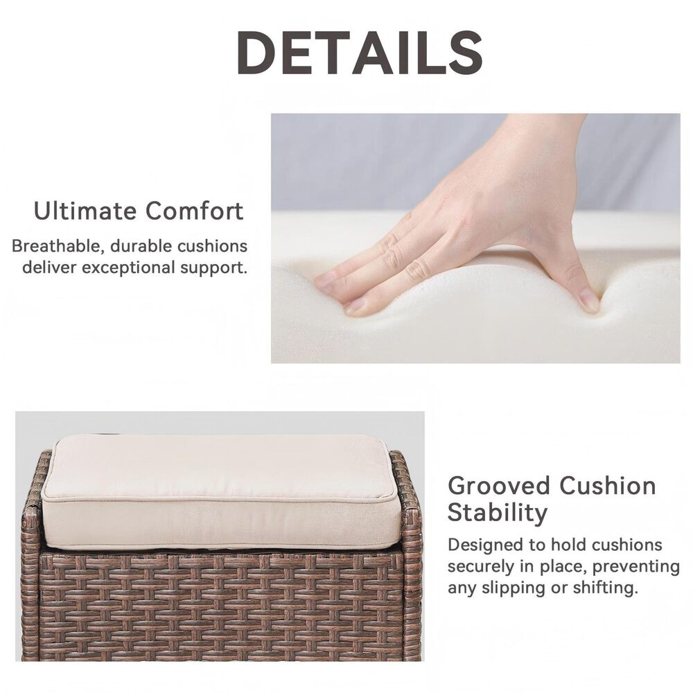 Sunwell Garden 17.3" Ottoman with Beige Cushion in Brown (Set of 2), , large