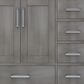 Lexora Home Jacques 36" Left Offset Single Bathroom Vanity in Distressed Grey with 2 cm White Carrara Marble Top and Rectangular Sink, , large