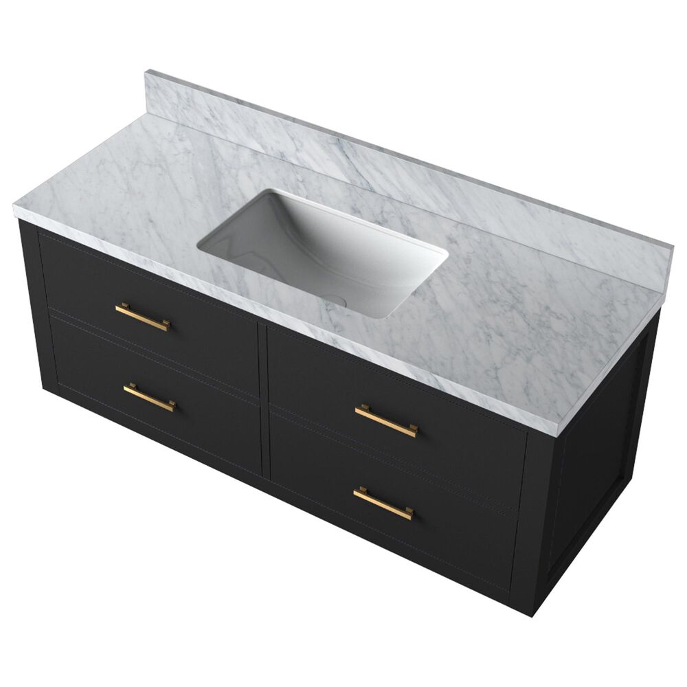 Lexora Home Castor 48&quot; Single Bathroom Vanity in Black with 2 cm White Carrara Marble Top and Rectangular Sink, , large