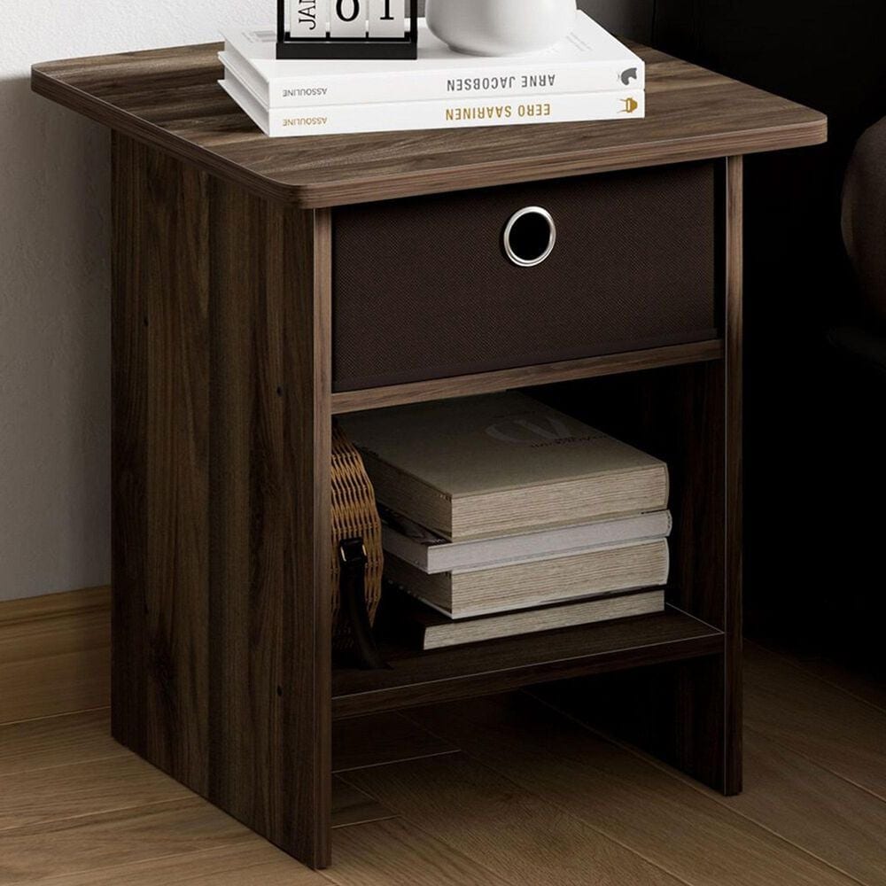 HOMLUX 1-Drawer Modern Nightstand with Open Shelf in Columbia Walnut, , large