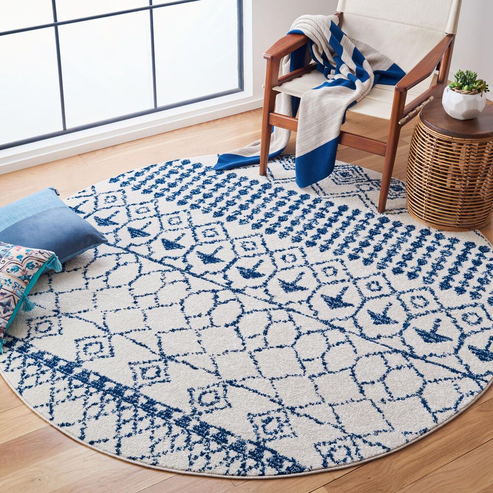 Safavieh Tulum  6&#39;7&quot; Round Ivory and Navy Area Rug, , large