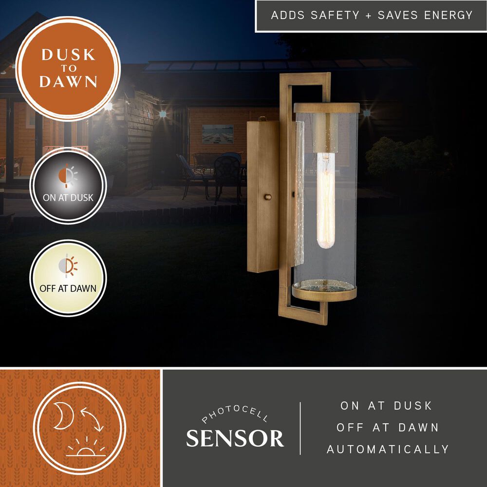 Vaxcel Morgan Park 16" 1-Light Dusk-to-Dawn Sensor Outdoor Wall Sconce in Warm Brass, , large