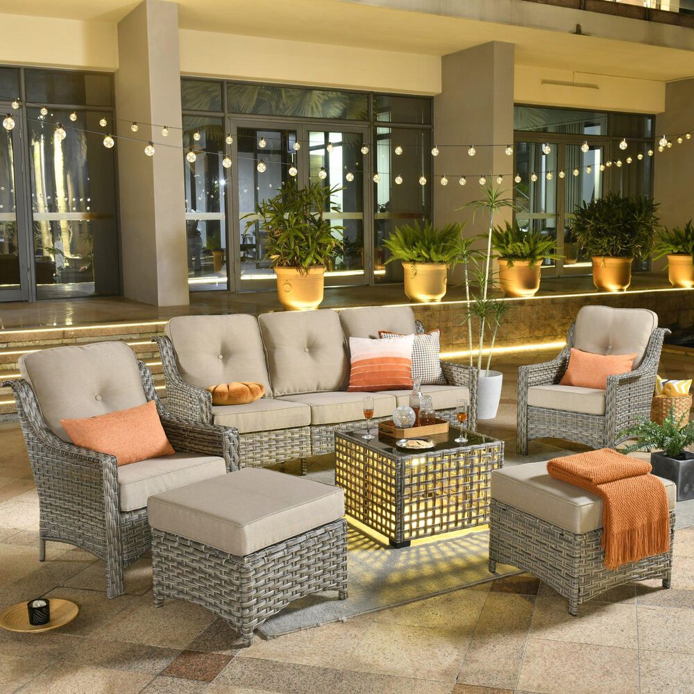 HOMLUX 6-Piece Patio Conversation Set with Coffee Table in Beige, , large