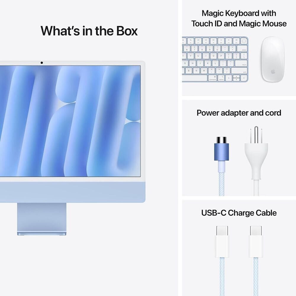 Apple 24-Inch iMac All-in-One Desktop - Apple M4 chip - 10-core CPU - 16GB RAM - 10-core GPU - 256GB SSD in Blue with 3-Year AppleCare+, , large