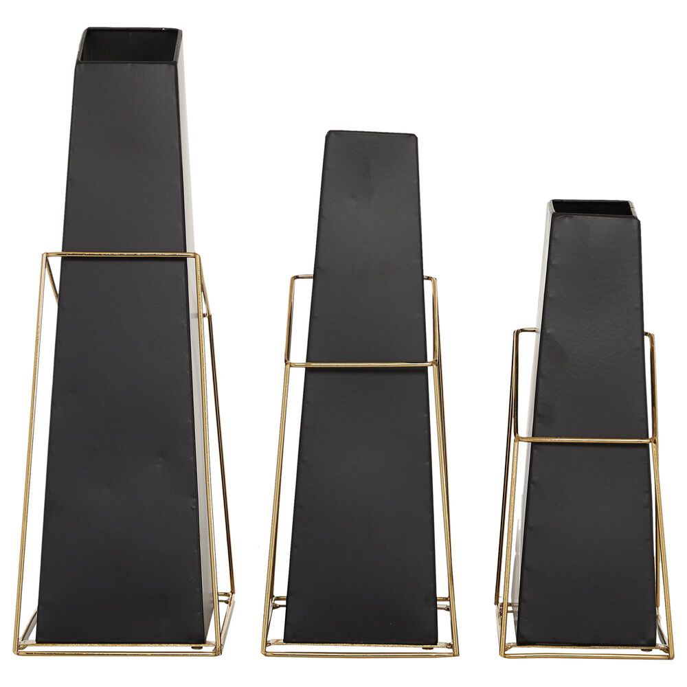 Maple and Jade 14&quot; Geometric Vase in Black and Gold &#40;Set of 3&#41;, , large