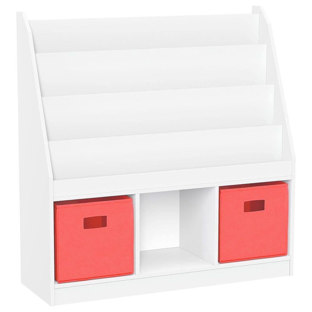 RiverRidge Home 3-Cubby Kid Book Rack with 2-Coral Bin in White, , large