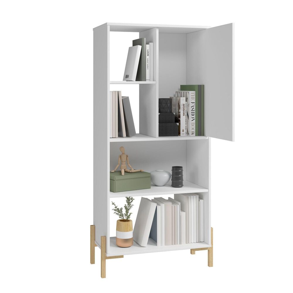 Dayton Bowery 5-Shelf Bookcase in White/Oak, , large