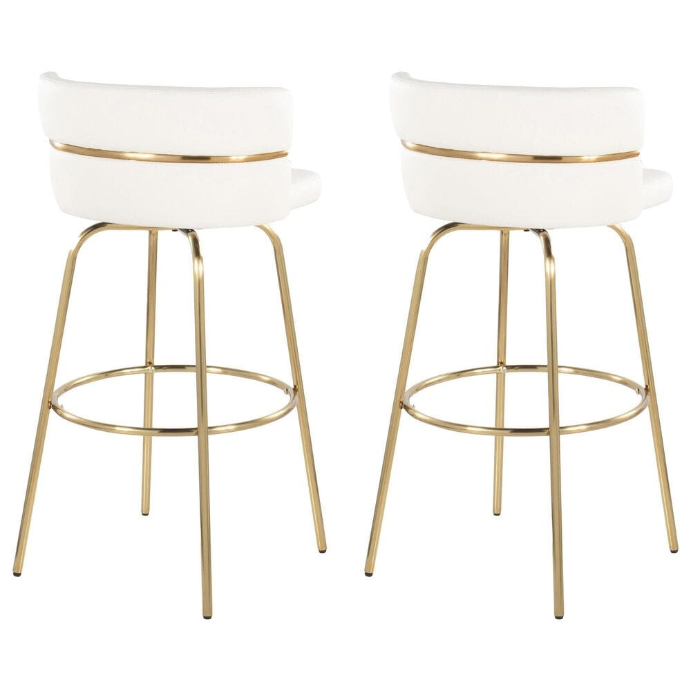 LumiSource Cinch 30" Swivel Barstool with White Upholstery in Gold (Set of 2), , large
