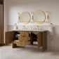 James Martin Hudson 60" Double Bathroom Vanity in Honey Oak with 3 cm Carrara Marble Top and Rectangular Sinks, , large