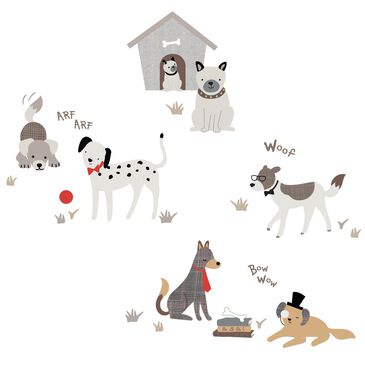 Lambs and Ivy Bow Wow Puppy with Doghouse Wall Decals in Gray and Beige, , large