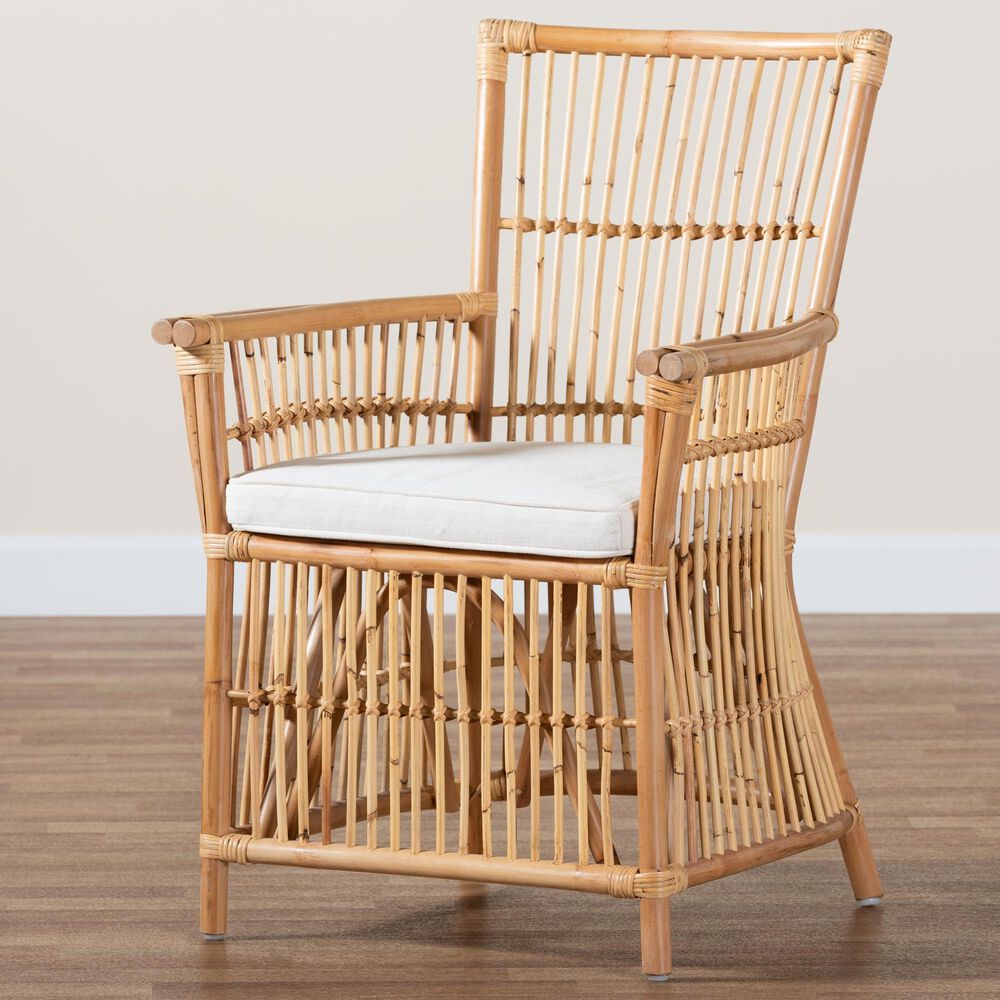 Baxton Studio Rose Rattan Arm Chair in White, , large