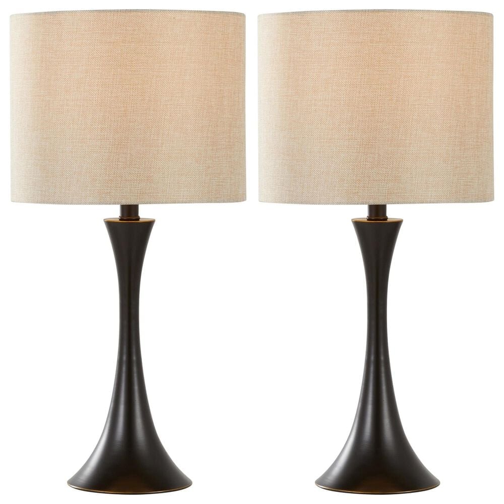 LumiSource Lenuxe 24" Metal Table Lamp with Natural Linen Shade in Oil Rubbed Bronze (Set of 2), , large