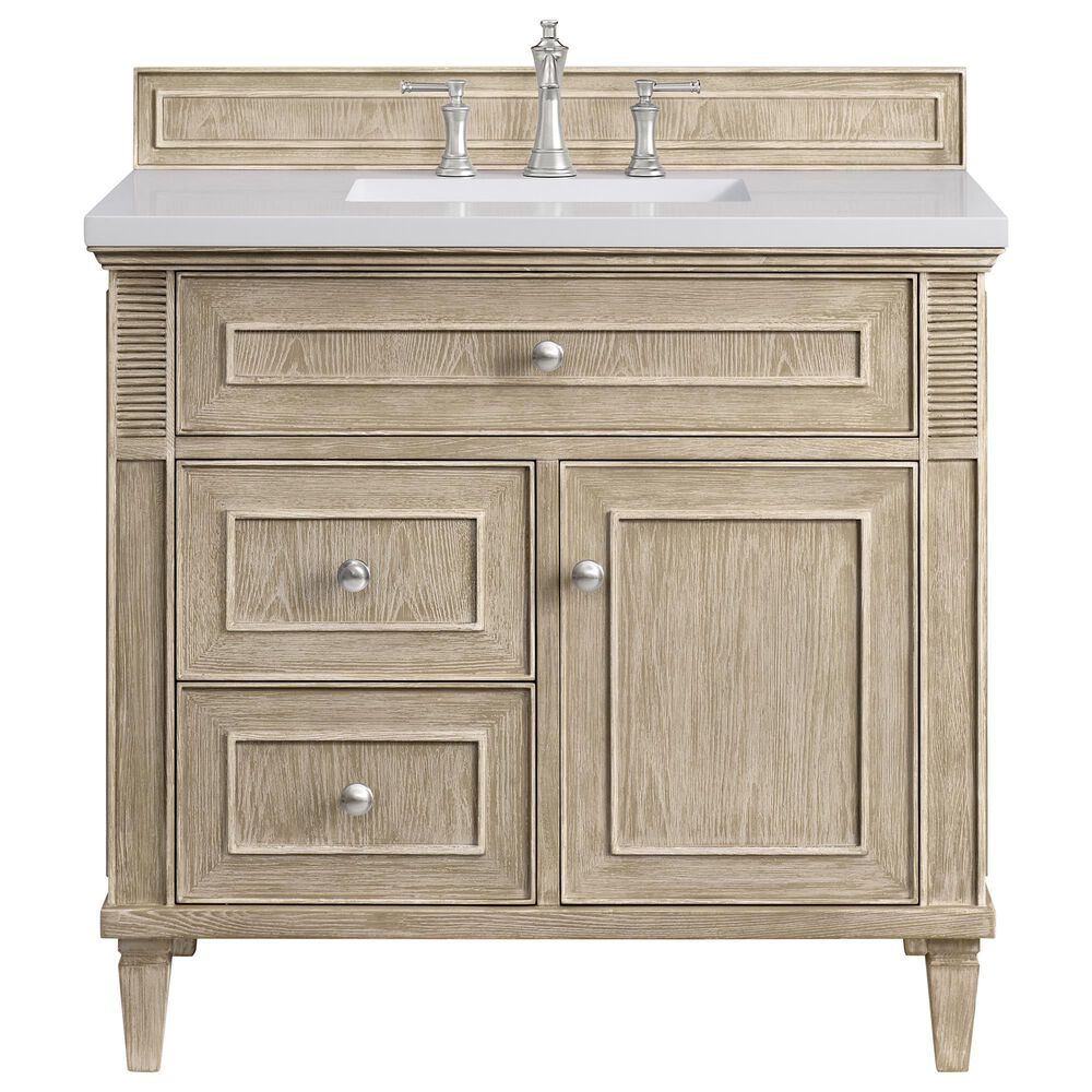 James Martin Vanities Lorelai 36&quot; Single Vanity in Whitewashed Oak with 3 cm White Zeus Quartz Top, , large