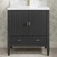 James Martin Myrrin 30" Single Bathroom Vanity in Carbon Oak with Single Hole 3 cm White Zeus Silestone Top and Rectangular Sink, , large