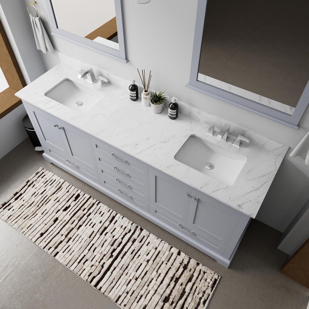 Lexora Home Dukes 80&quot; Double Bathroom Vanity in Dark grey with 2 cm White Carrara Marble Top and Rectangular Sinks, , large