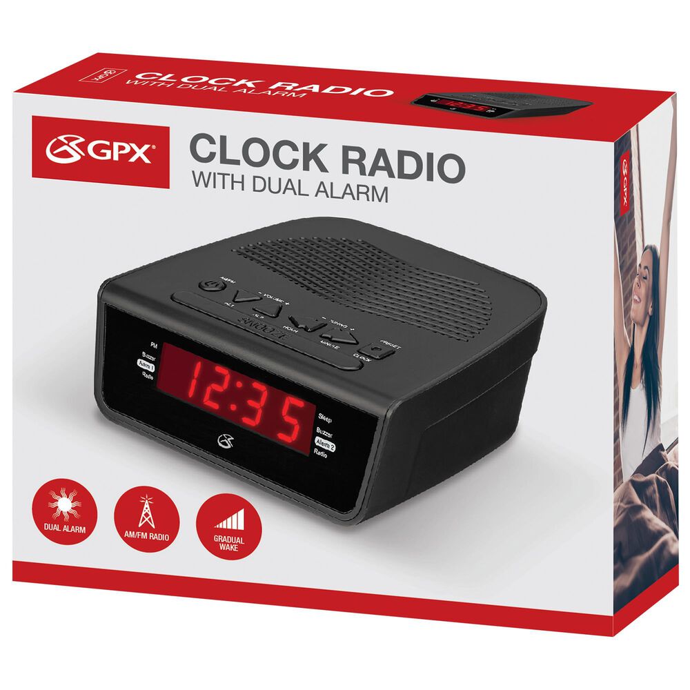 GPX Dual Alarm Clock Radio in Black, , large