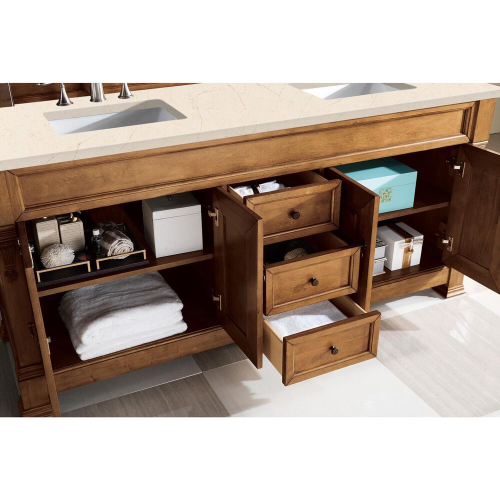 James Martin Vanities Brookfield 72&quot; Double Bathroom Vanity in Country Oak with 3 cm Eternal Marfil Quartz Top and Rectangle Sink, , large
