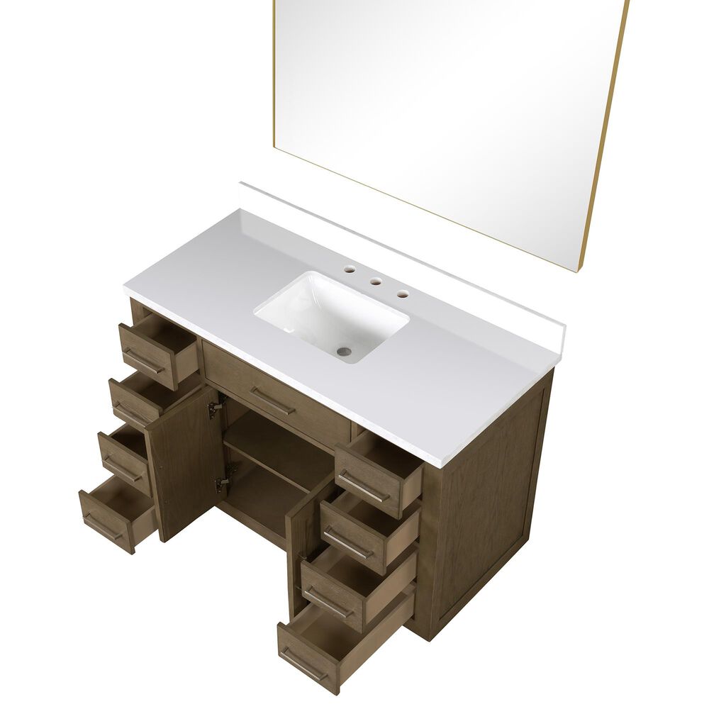 Lexora Home Abbey 48&quot; Single Bathroom Vanity in White Oak with 2 cm White Cultured Marble Top, Rectangular Sink and 43&quot; Mirror, , large