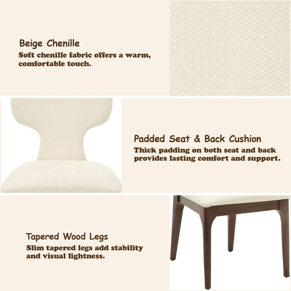 HOMLUX Koen Upholstered Side Chair with Beige Chenille Upholstery in Brown Oak (Set of 2), , large
