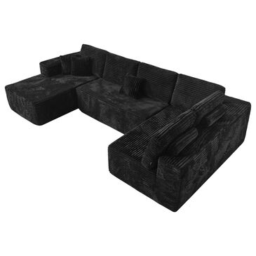 Noviland HOMLUX Modular Floor Sofa with Plush Corduroy, U-Shaped Sectional Cloud Couch with Chaise in Black, , large
