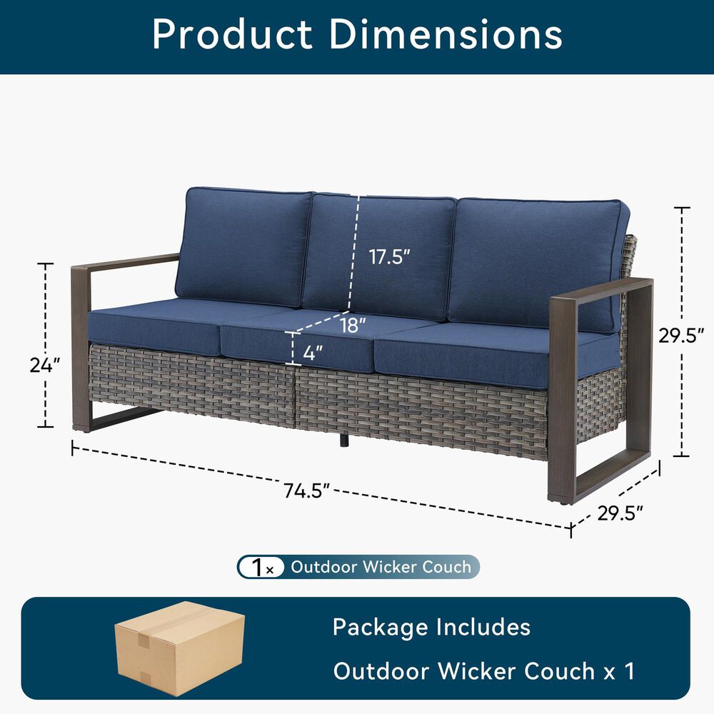 Sunwell Garden Patio Sofa with Gray Wicker in Gray, , large