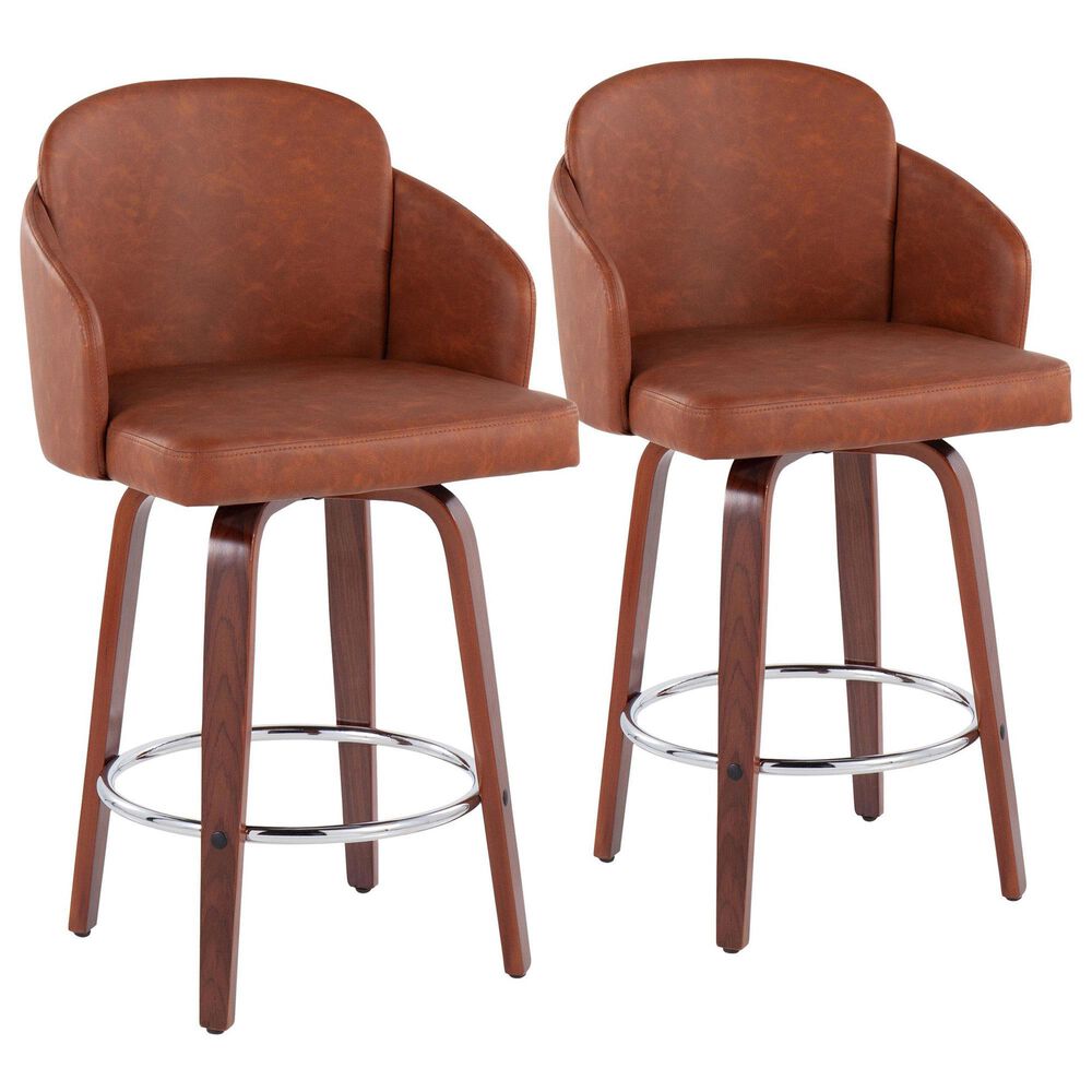 LumiSource Dahlia Swivel Counter Stool with Camel Upholstery in Walnut and Chrome (Set of 2), , large