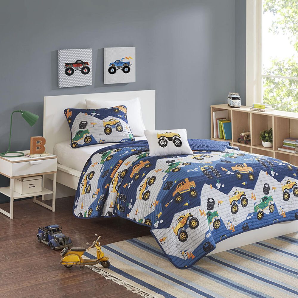 Hampton Park Nash 4-Piece Full/Queen Reversible Quilt Set in Green, Orange, Blue and Grey, , large