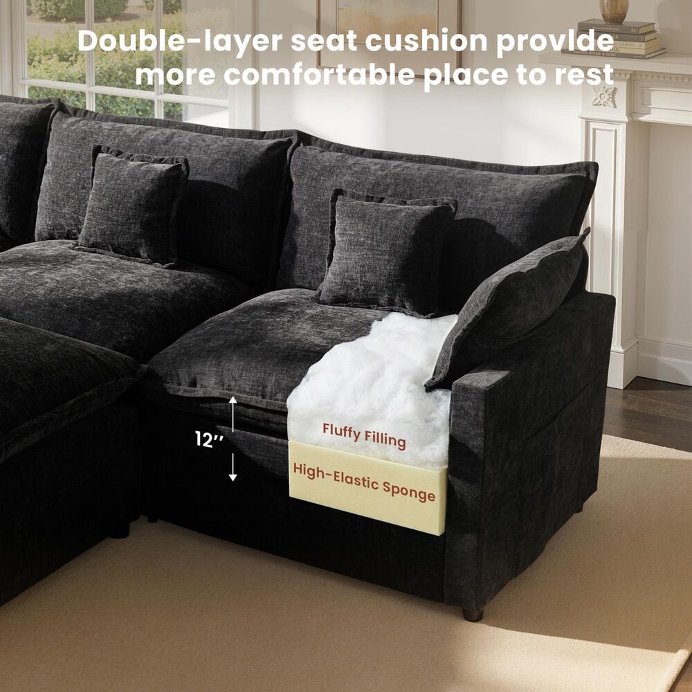 HOMLUX 107.87" Ultra-Comfort Chenille Sectional Sofa Set in Balck, , large